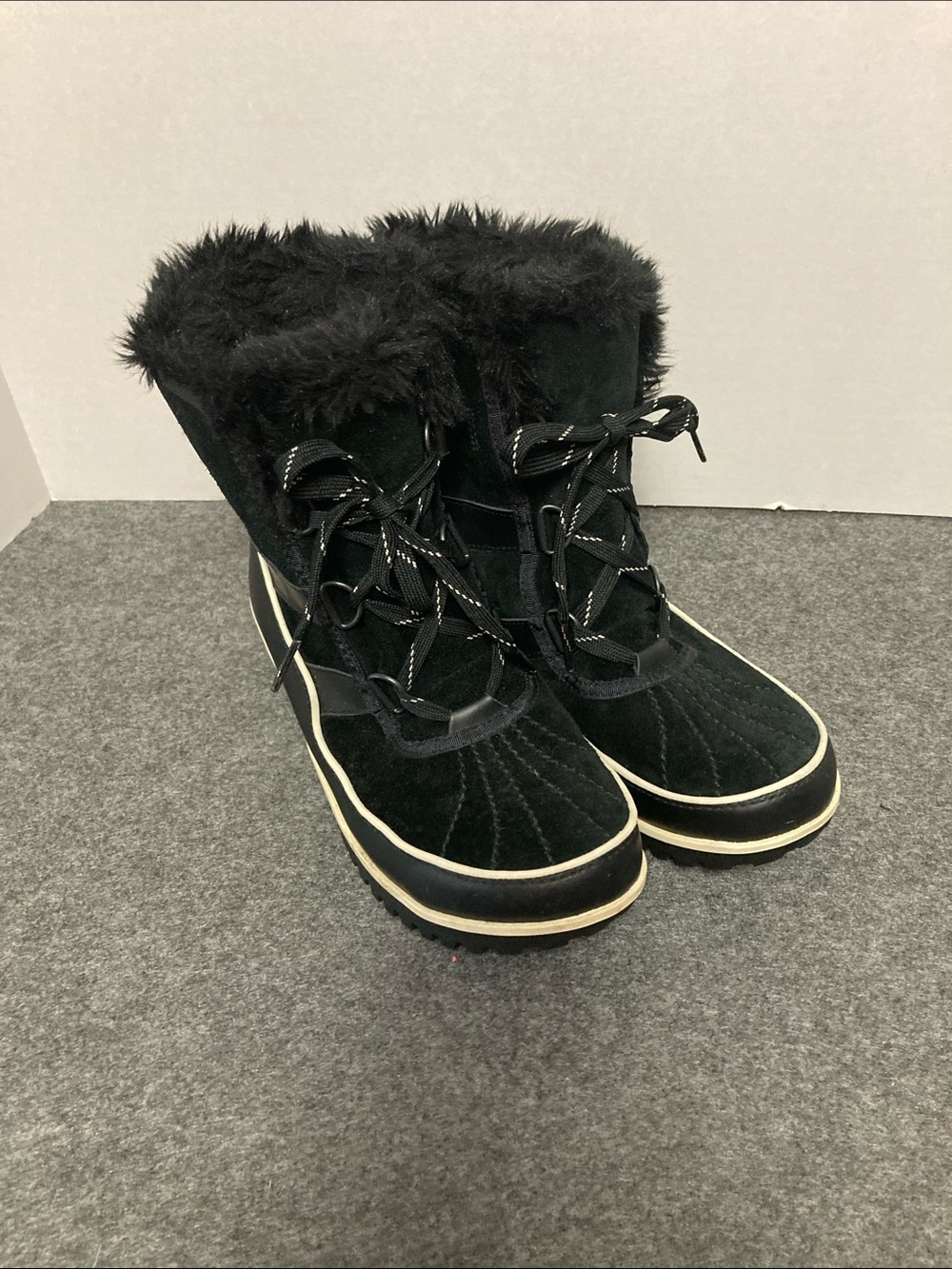 Sorel Waterproof Faux Fur Lined Mid-Calf Black Snow Boots US 7.5 lace up